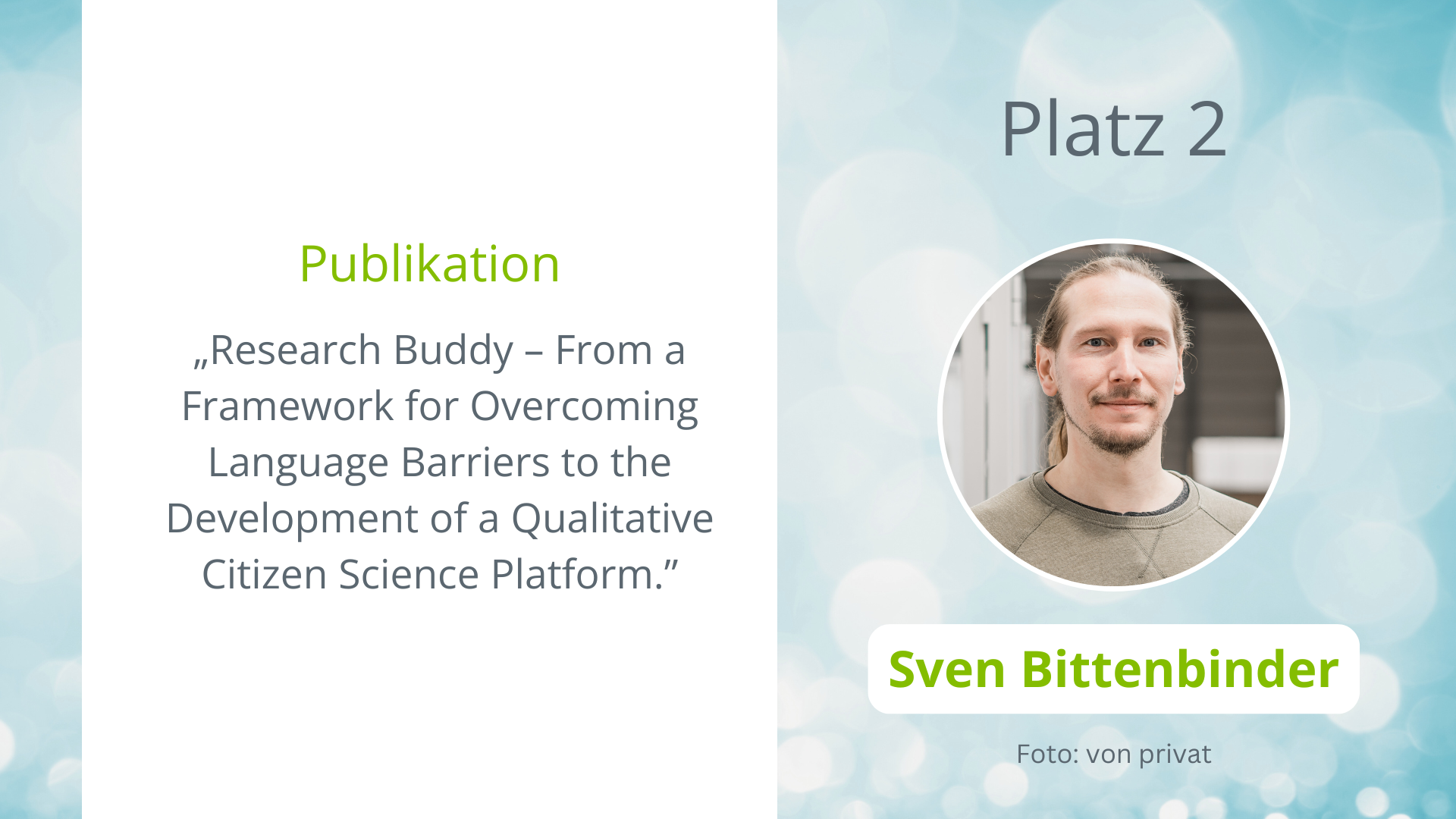 Portrait von Sven Bittenbinder, Platz 2, Publikation Research Buddy
