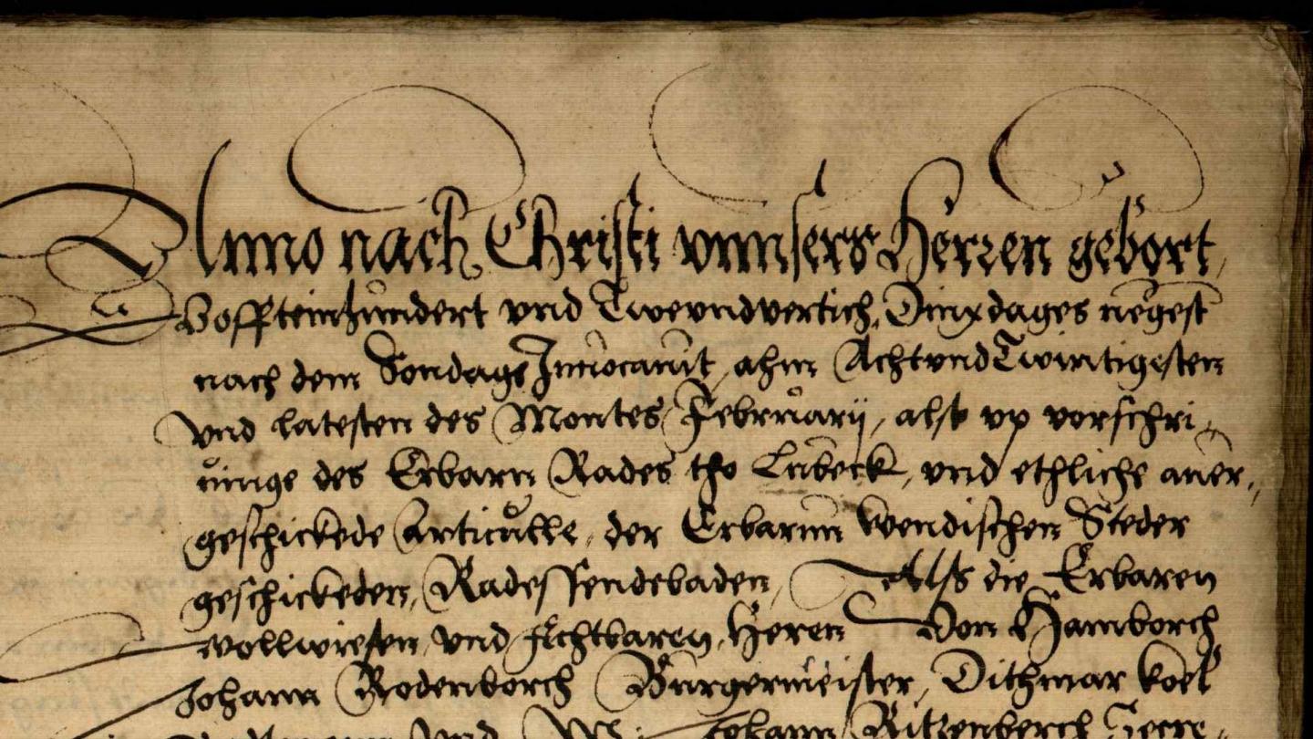 Rezess zur Tagfahrt der wendischen Städte, Lübeck, 1542 (C) Archiv der Hansestadt Lübeck, Signatur: 1.1 - 1 - 3.9